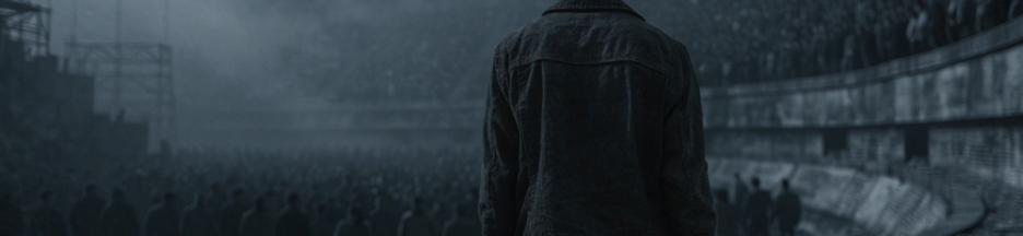 Silhouette de dos d'un tribut face à l'arène des 50e Hunger Games