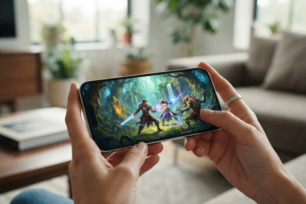 Gameplay d’un jeu RPG sur un smartphone