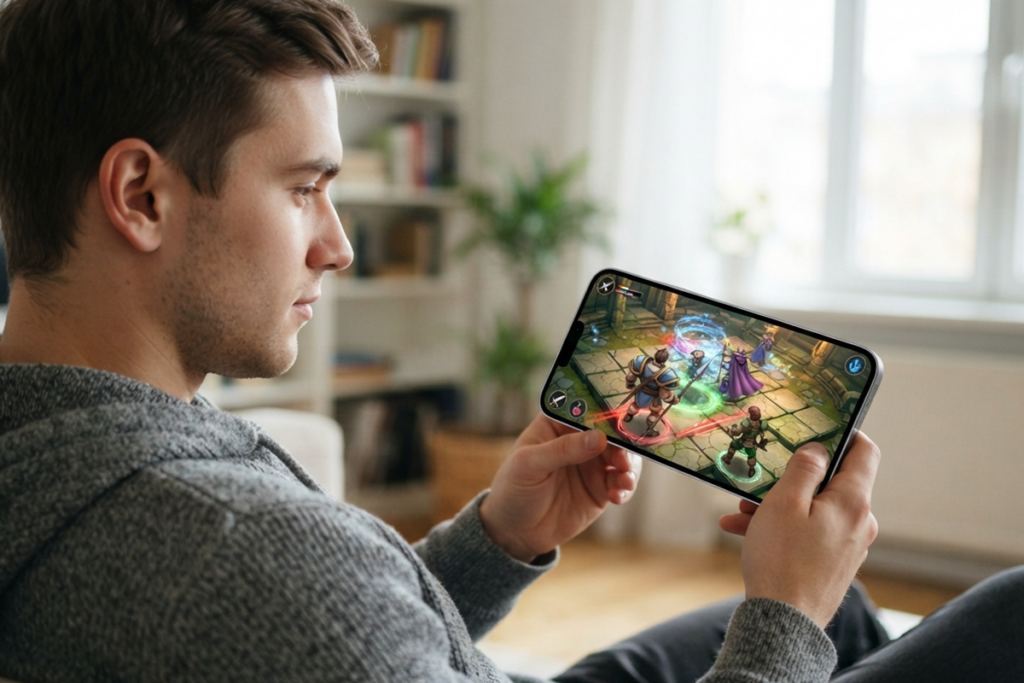 Un joueur sur son smartphone