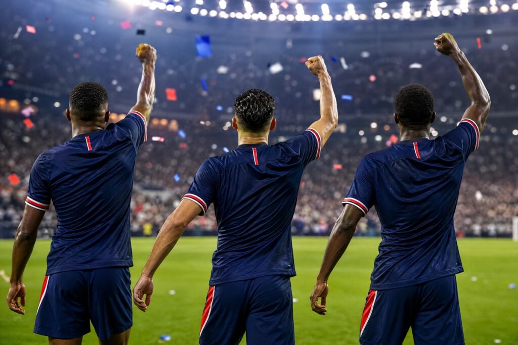 Les joueurs du PSG qui célèbrent un but
