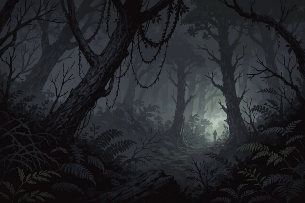 Une jungle nocturne évoquant l'ambiance de la franchise Predator