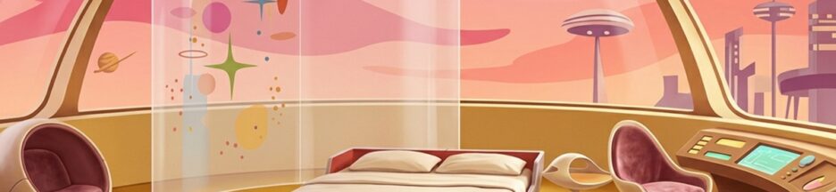 Intérieur futuriste d'une maison d'Orbit City inspirée du film Les Jetsons