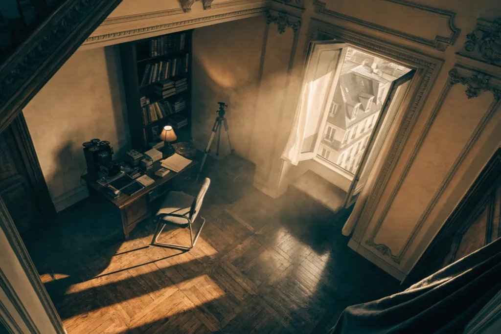 Intérieur parisien dans l'atmosphère du film L'Inconnue
