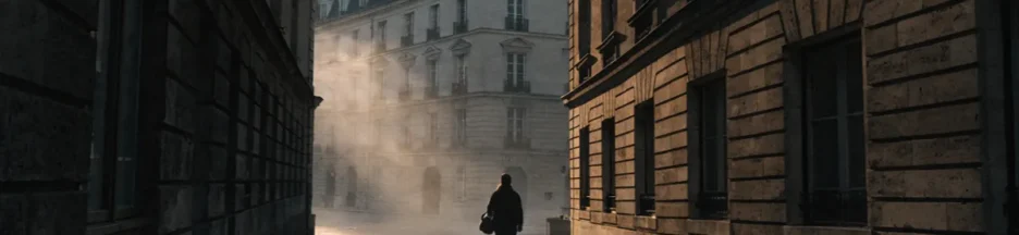 Silhouette dans une ruelle parisienne nocturne évoquant L'Inconnue