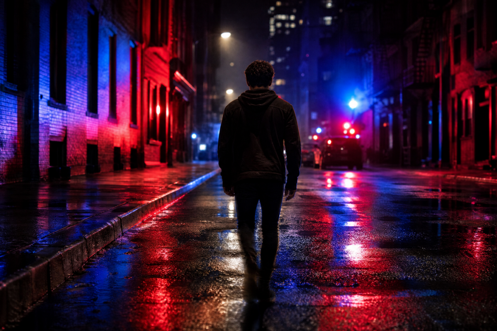 Silhouette masculine de dos marchant dans une rue de New York
