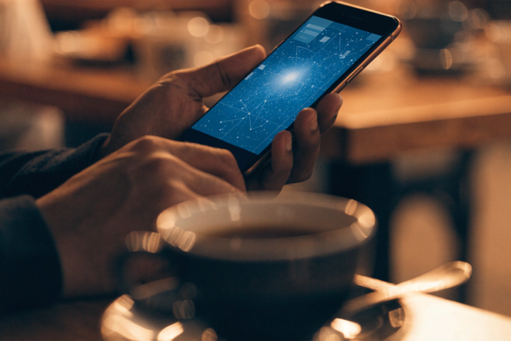 Smartphone affichant une carte étoilée, évoquant le visionnage de Star Trek