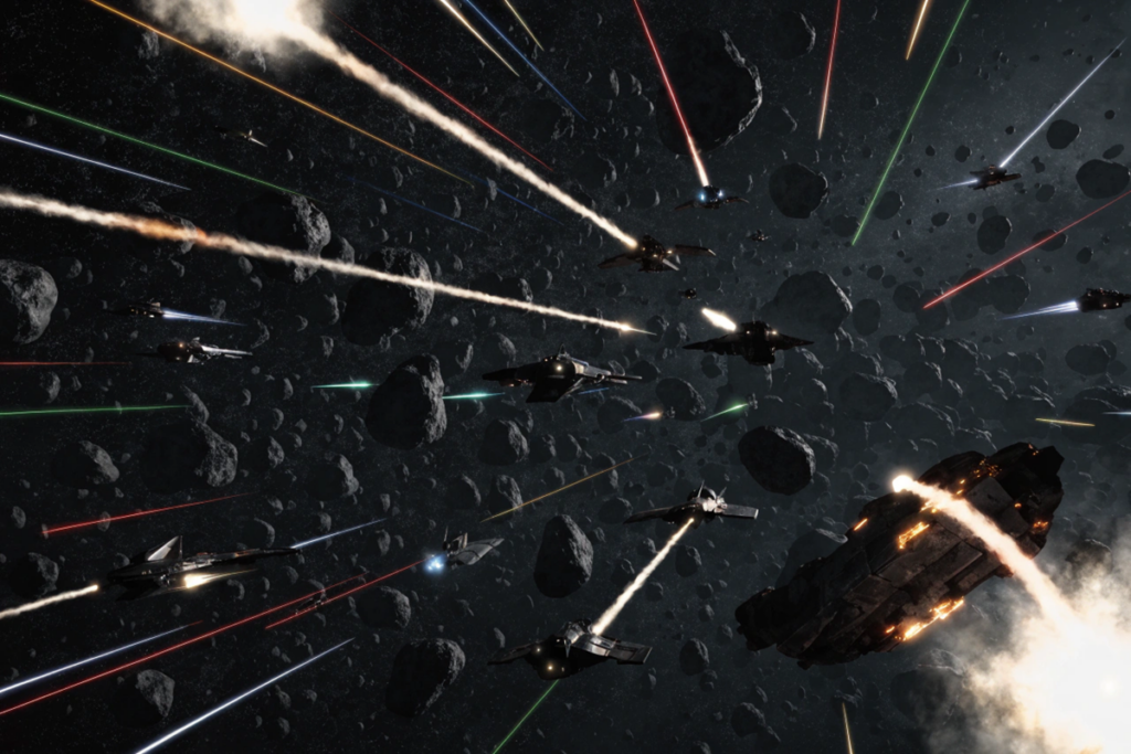 Bataille spatiale épique dans l'univers de Star Wars Starfighter