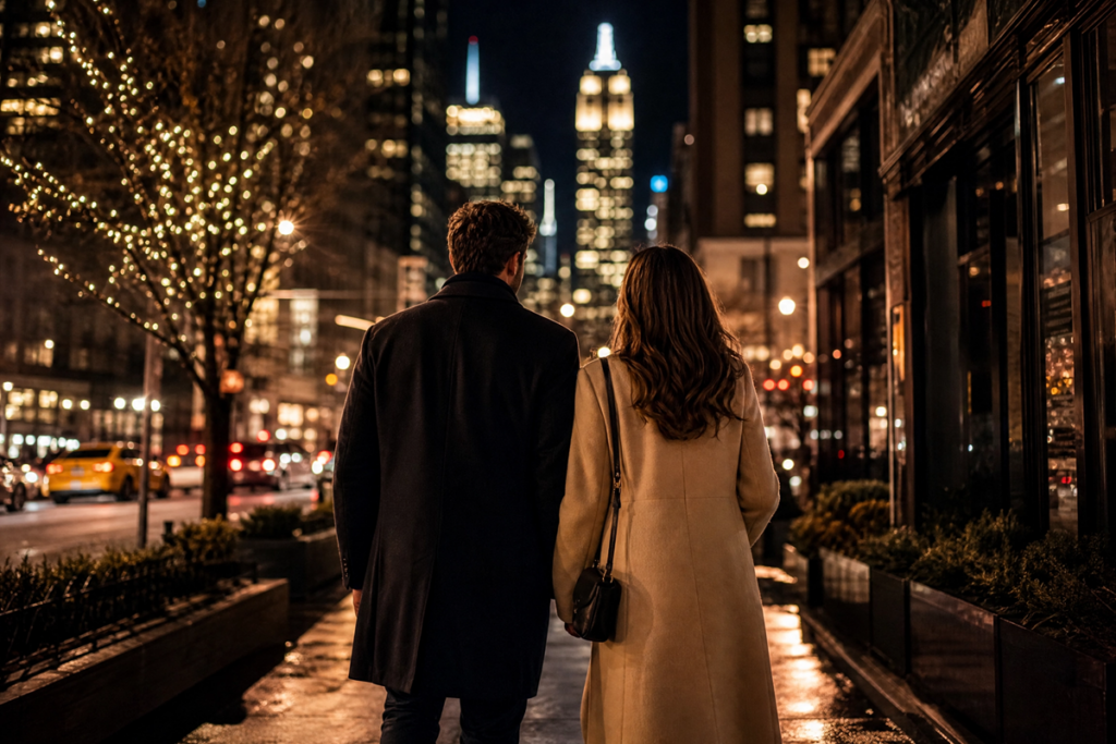 Un homme et une femme marchant dans les rues de New York