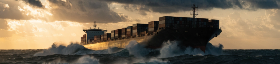 Porte-conteneurs massif sur une mer agitée rappelant un huis clos maritime Mutiny