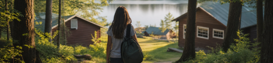 Une adolescente de dos marchant vers un camp d'été