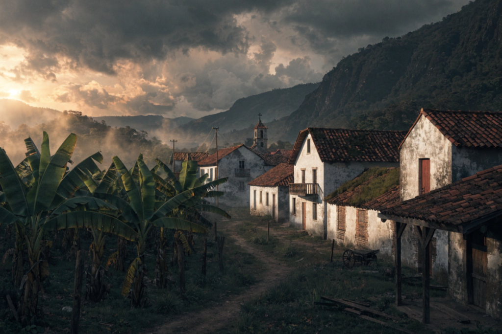 Village colombien fictif entouré de bananeraies comme dans Cent ans de solitude