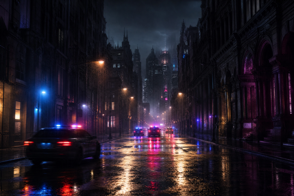 Vue nocturne d’une ville éclairée