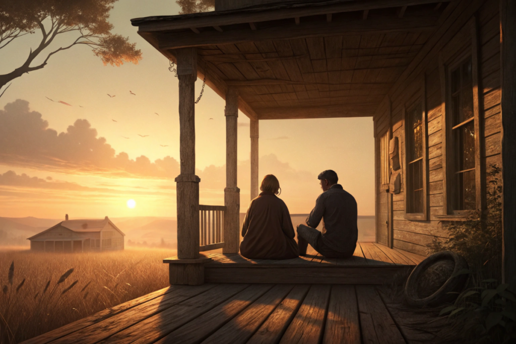 Deux silhouettes sur un porche illustrant la tension familiale de Walter Boys
