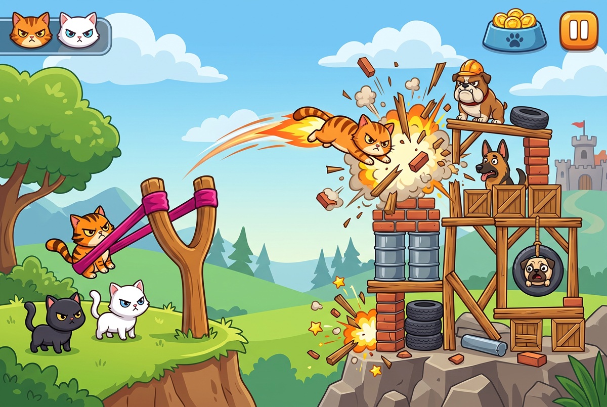 Gameplay d’un jeu mobile comme Angry Cats