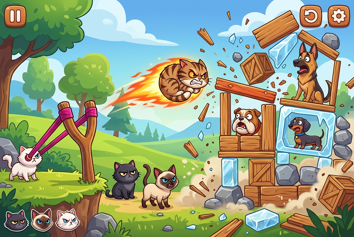Gameplay d’un jeu mobile comme Angry Cats