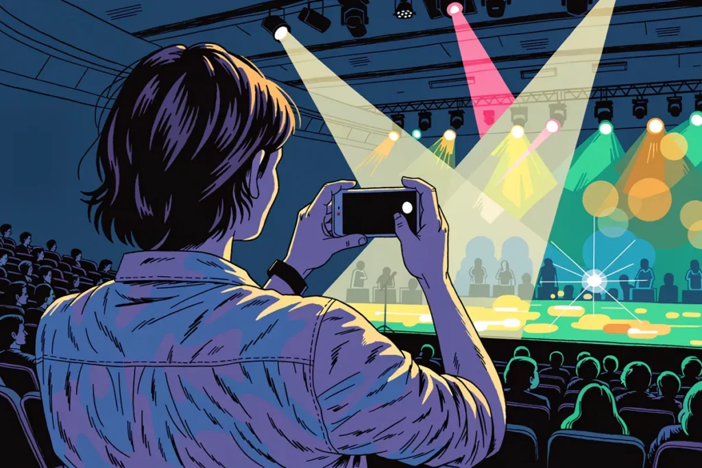 Un instant capturé depuis les tribunes, smartphone à la main