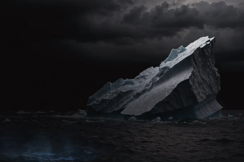 Iceberg inquiétant évoquant la créature marine mystérieuse au cœur de Below