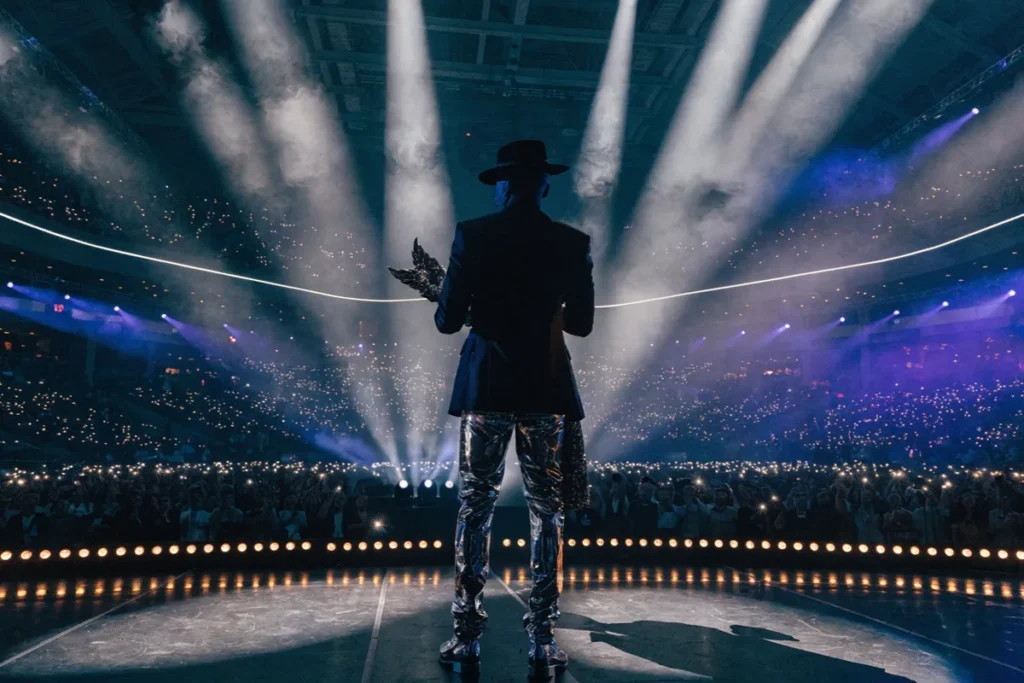 chanteur élégant sur scène rappelant Bruno Mars aux MTV VMA 2026