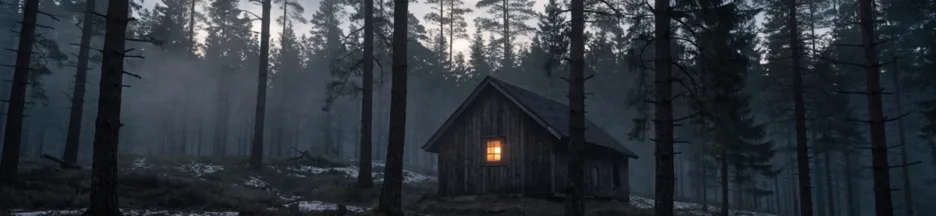 Cabane isolée dans une forêt, évoquant la traque du film Unabomber