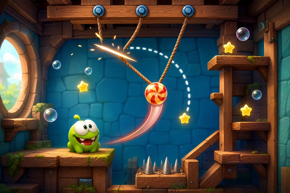 Gameplay d’un jeu mobile comme Cut the Rope