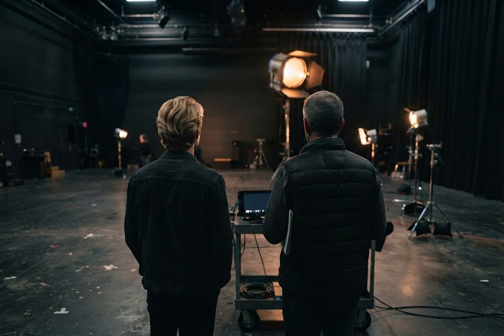 Deux hommes dans une salle de tournage