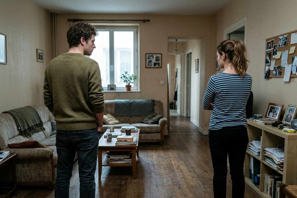 Deux jeunes adultes dans un appartement familial modeste