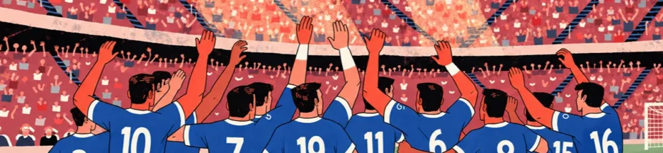 Des joueurs célébrant une victoire évoquant le but de Michael Olise