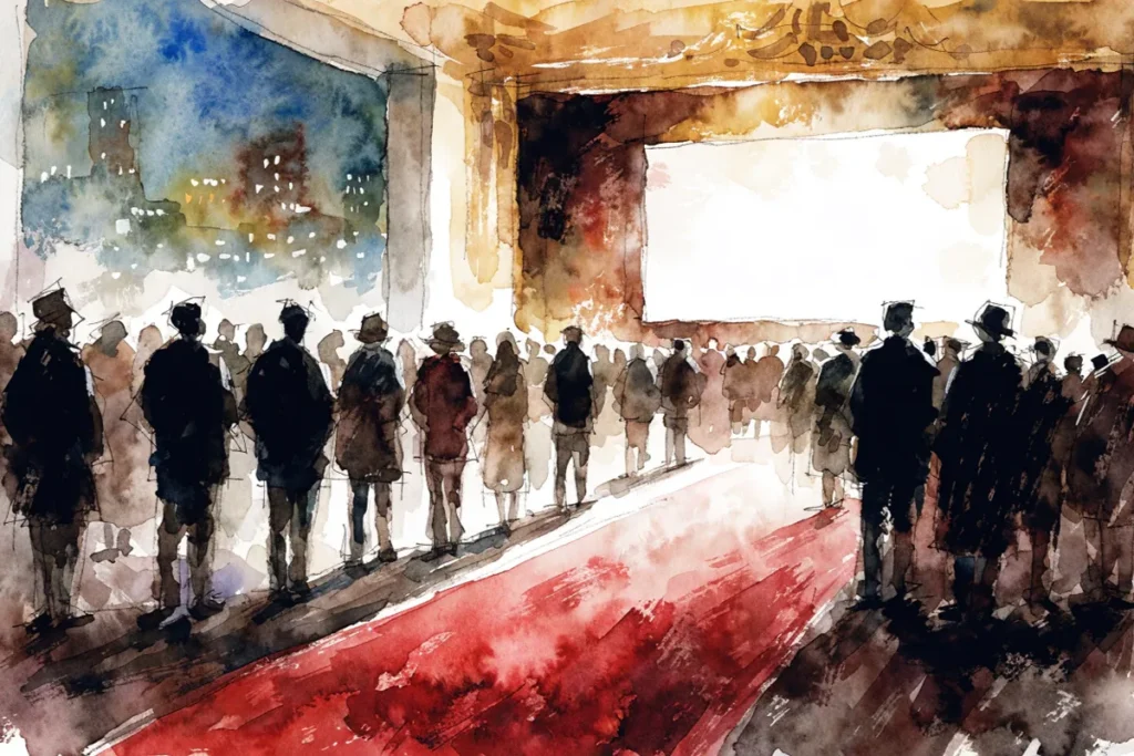 Illustration IA de l'ambiance du Festival de Cannes où Le Corset a été récompensé