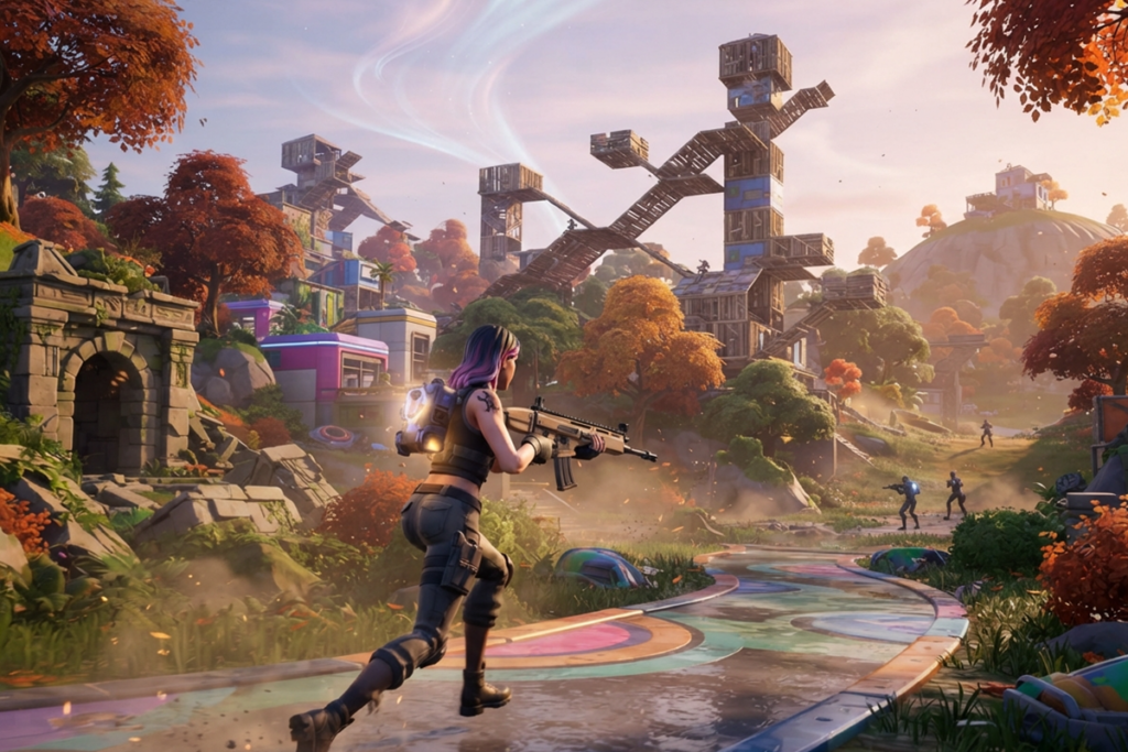 Gameplay d’un jeu de tir similaire à Fortnite