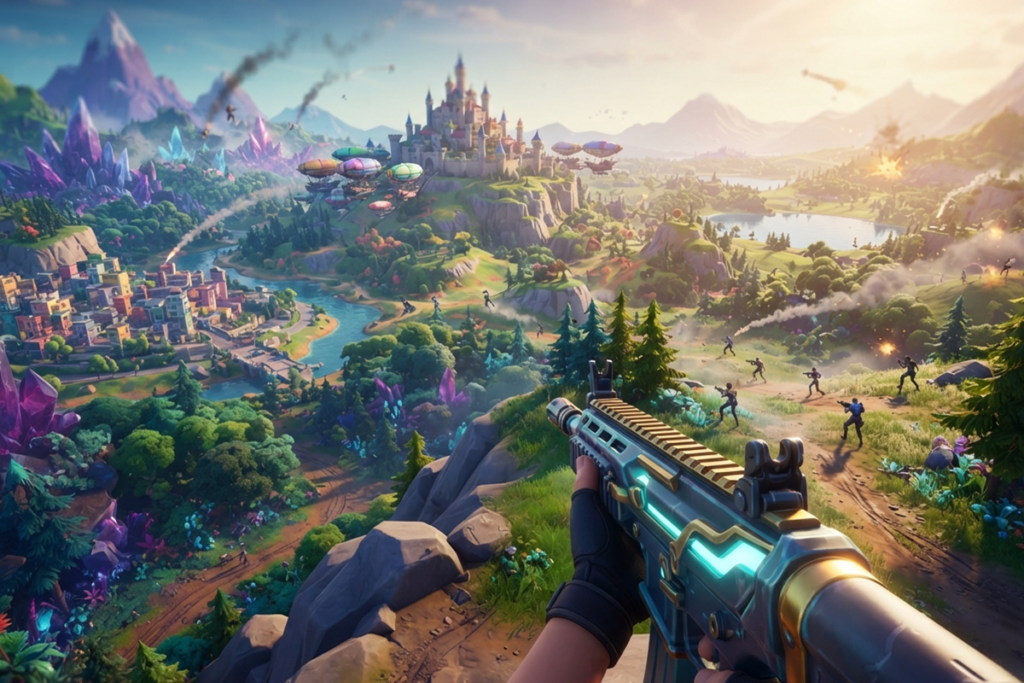 Gameplay d’un jeu similaire à Fortnite