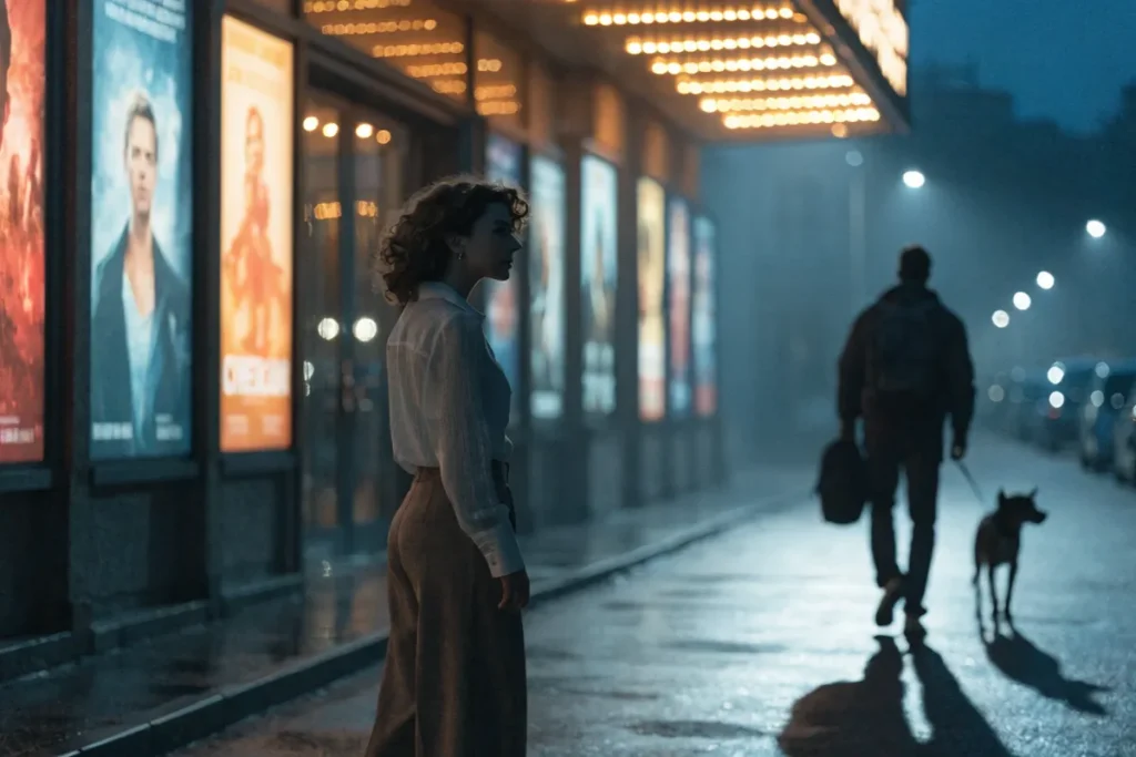 Une personne devant une affiche de film évoquant Garance