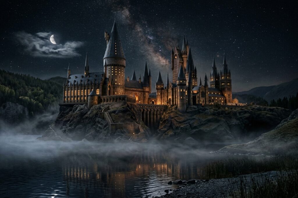 Grand château sous le ciel nocturne