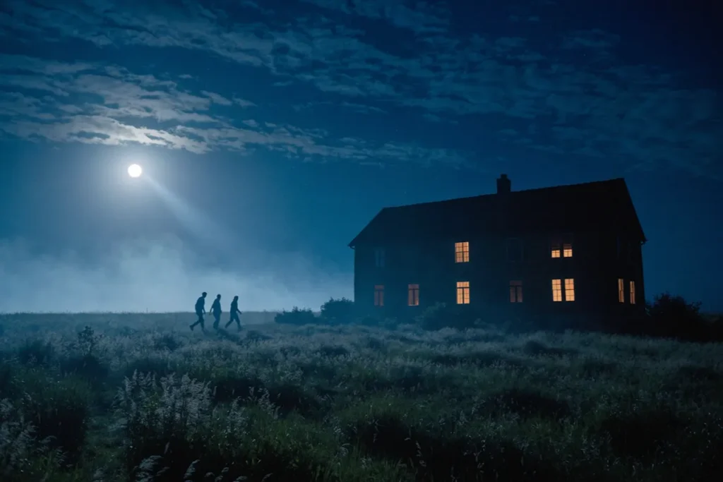 Ferme isolée la nuit, décor du thriller Histoires de la nuit