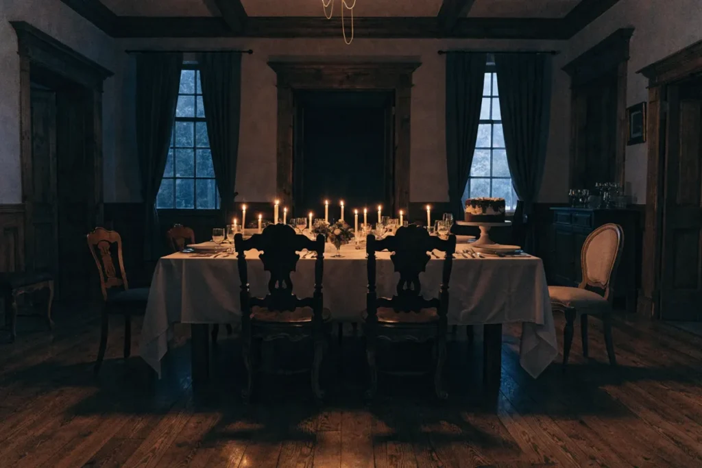 Table d'anniversaire mise en scène dans l'esprit du film Histoires de la nuit