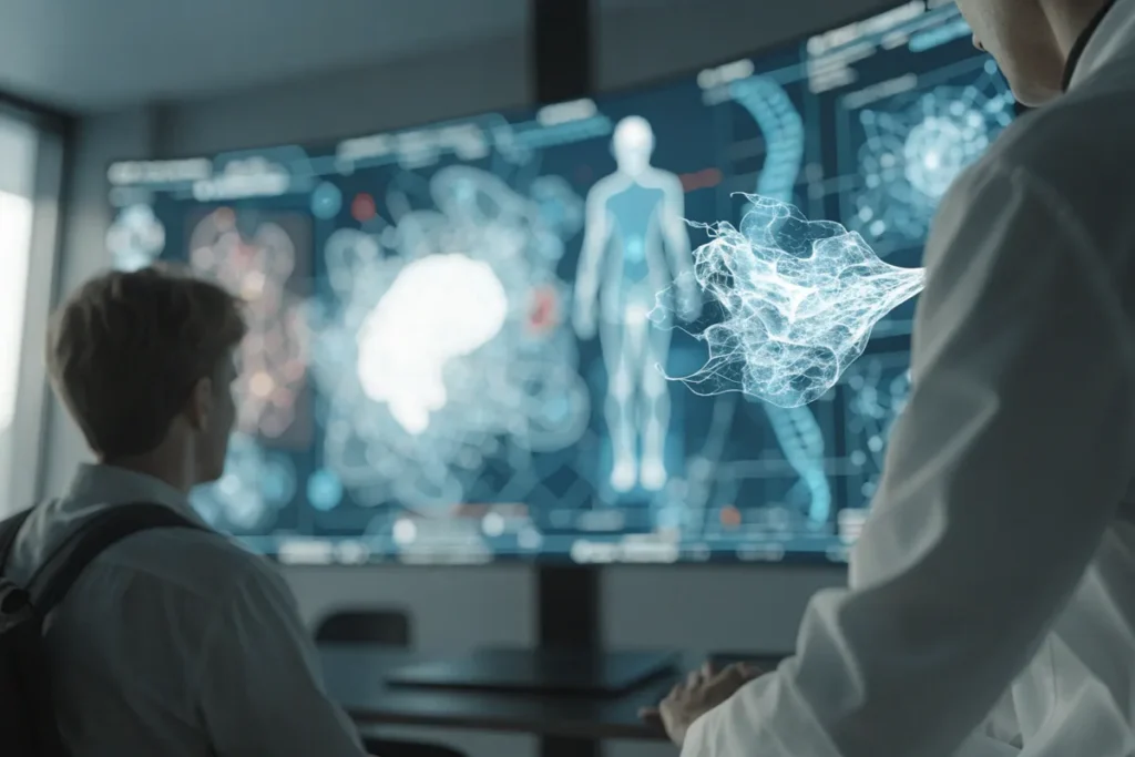 Intelligence artificielle analysant des données médicales sur un écran