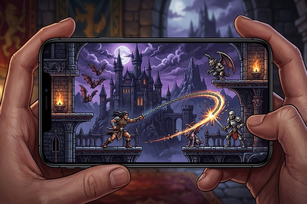 Illustration d’un jeu Castlevania avec Belmont sur mobile