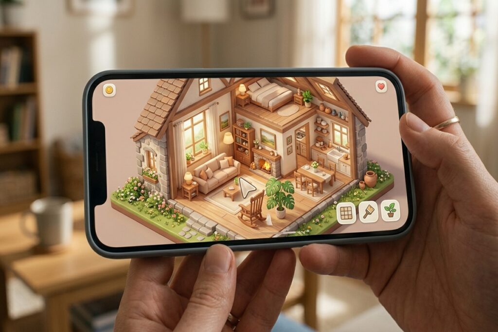 Gameplay d’un jeu comme Pusheen’s Place disponible dans l’Apple Arcade