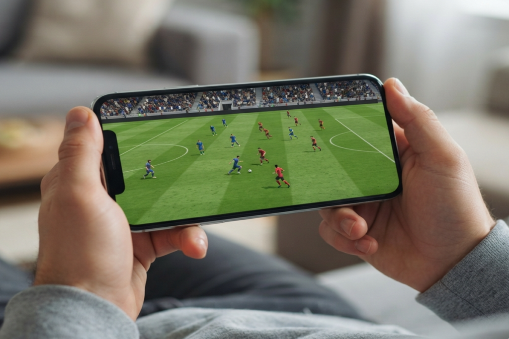 Une partie de football dans un jeu sur mobile
