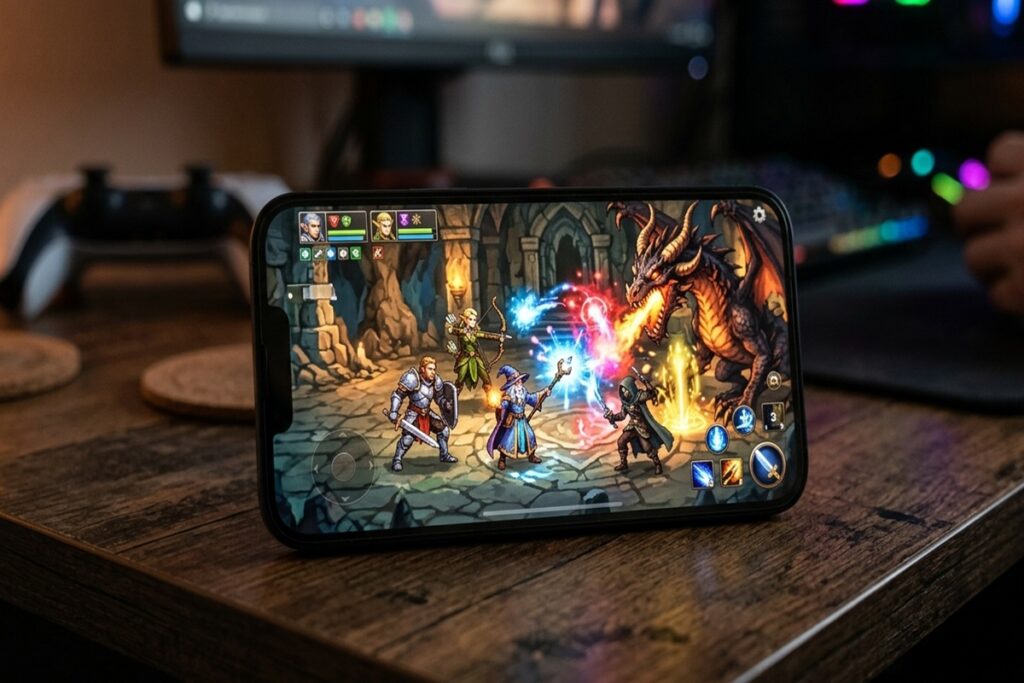 Illustration d’un jeu similaire à un RPG sur mobile
