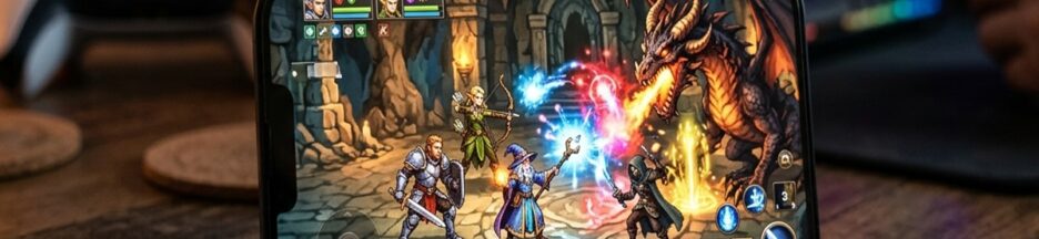Illustration d’un jeu similaire à un RPG sur mobile