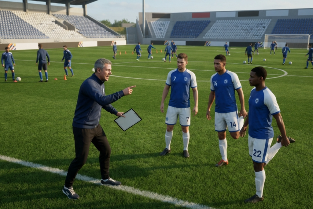 Gameplay d’un jeu mobile similaire à Soccer Manager 2027