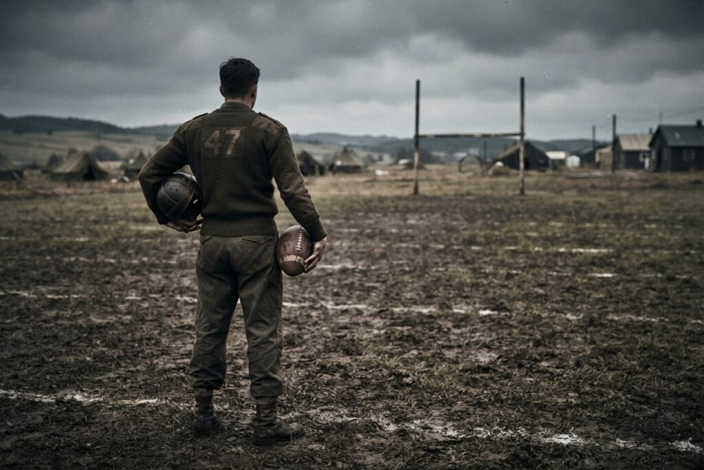 Jeune joueur de football américain en uniforme militaire