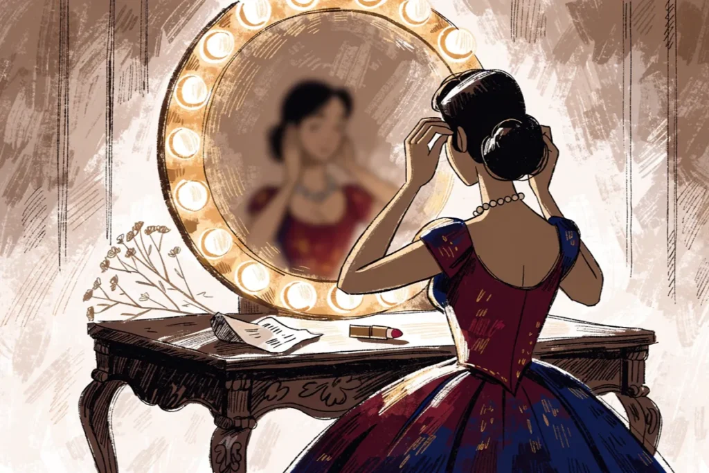 portrait sépia évoquant une actrice de théâtre du début du XXe siècle