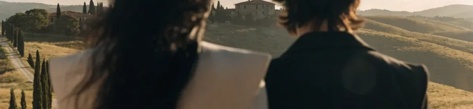 Un couple évoquant Dove Cameron et Damiano David en Toscane