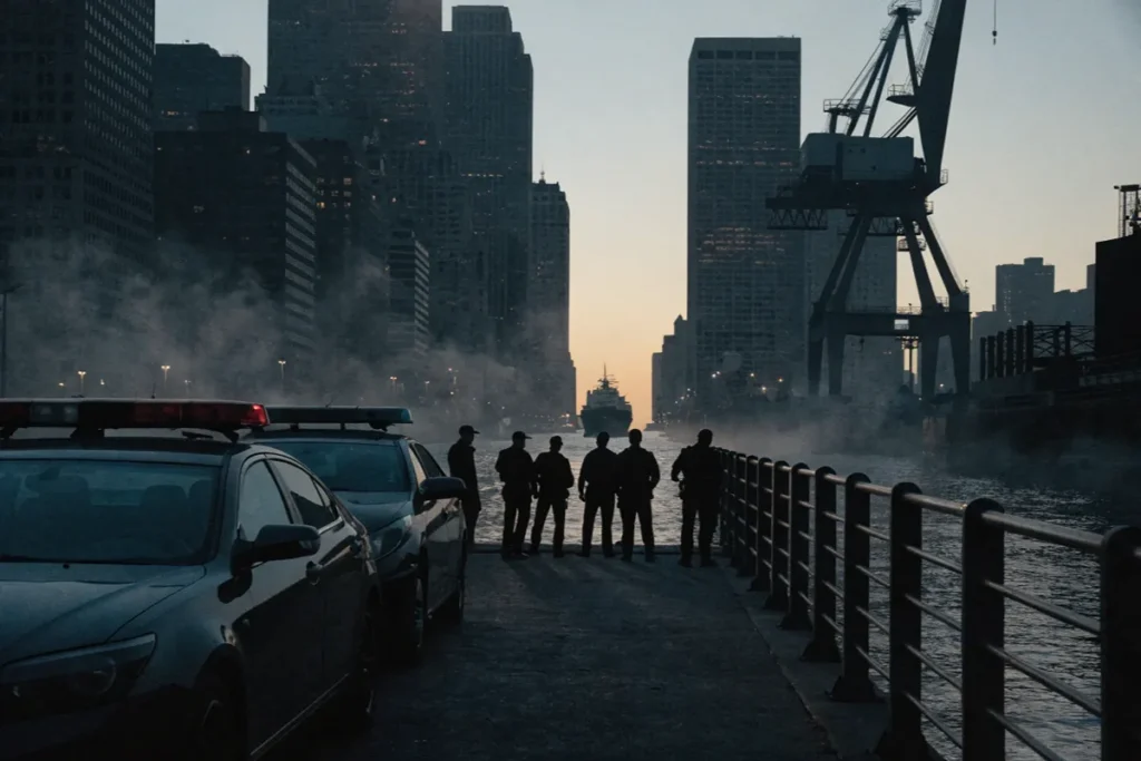 Des policiers sur un port