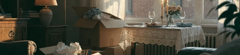 Salon chaleureux évoquant l'emménagement du couple dans Nobody Wants This saison 3