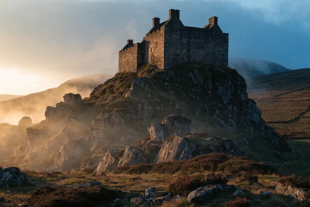 Un château perdu dans la brume des Highlands en guerre