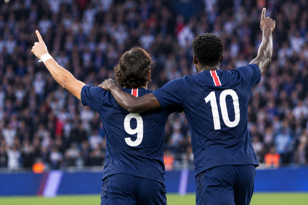 Joueurs du PSG qui célèbrent un but
