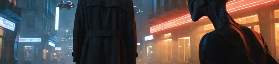 Détective privé dans une ville futuriste rappelant Ray Gunn