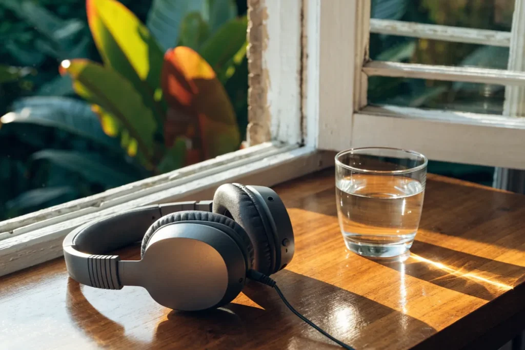 Un casque audio sur une table